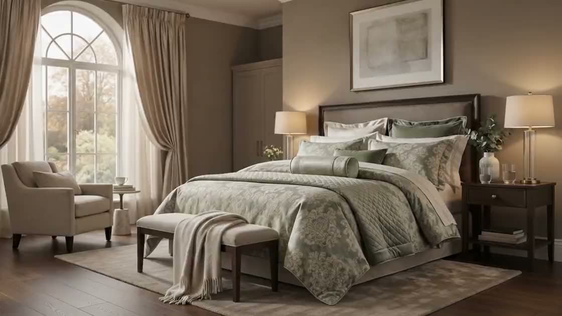 A bedroom being furnished with textiles